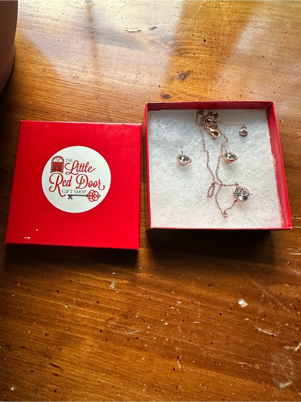 Rose Gold Pendant Necklace with Clear Stones medium Bella ear in Red Gift Box